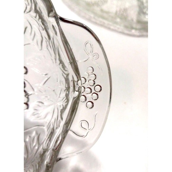 Vtg Anchor Hocking Glass Snack Set 6 Piece Plate & Cup Set Grape Leaf Design - Picture 6 of 12